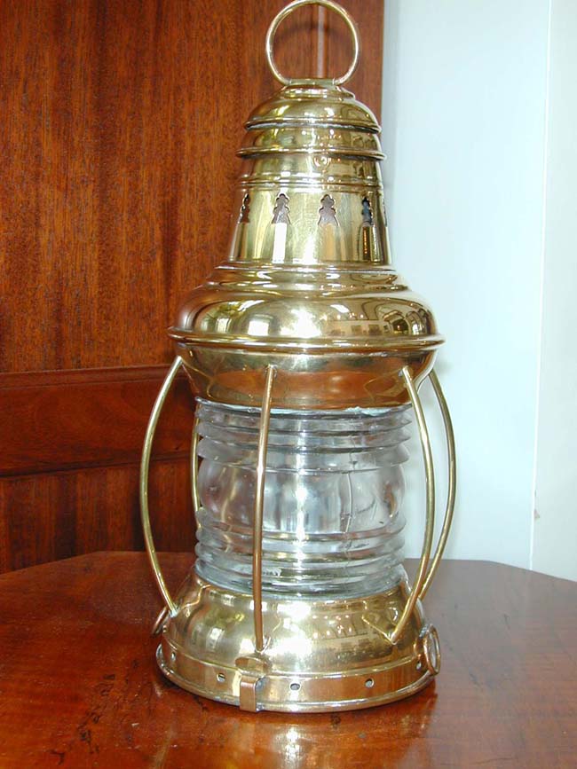 A Good Early 20th Century All-Brass Ships Anchor Lamp with Original Oil Font