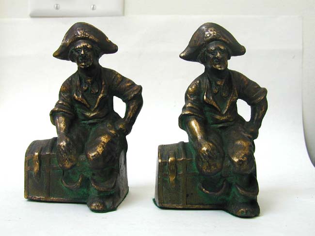 A Pair of Pirate Sitting on a Treasure Chest Antique Bookends circa 1890