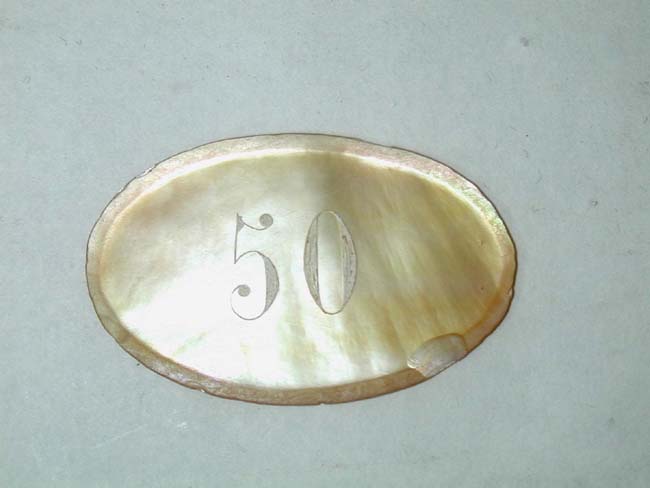 A Collection of Mid 19th Century Thick Hand Cut Mother-of-Pearl Gambling Chips circa 1850 — image 2