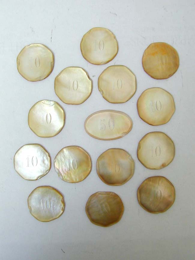 A Collection of Mid 19th Century Thick Hand Cut Mother-of-Pearl Gambling Chips circa 1850 — image 3