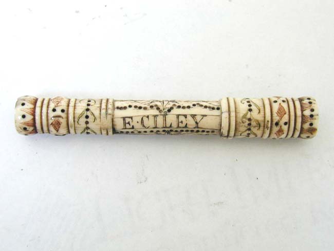 A Napoleonic Prisoner-of-War Bone Needlecase With Name of "E.CILEY" circa 1800