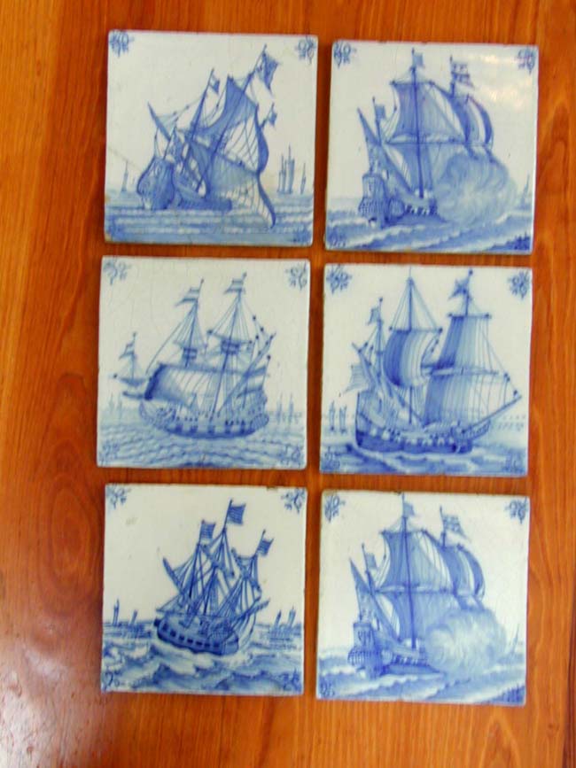 A Collection of 6 Antique Dutch Delft Tiles, 5 18th century and one 19th century