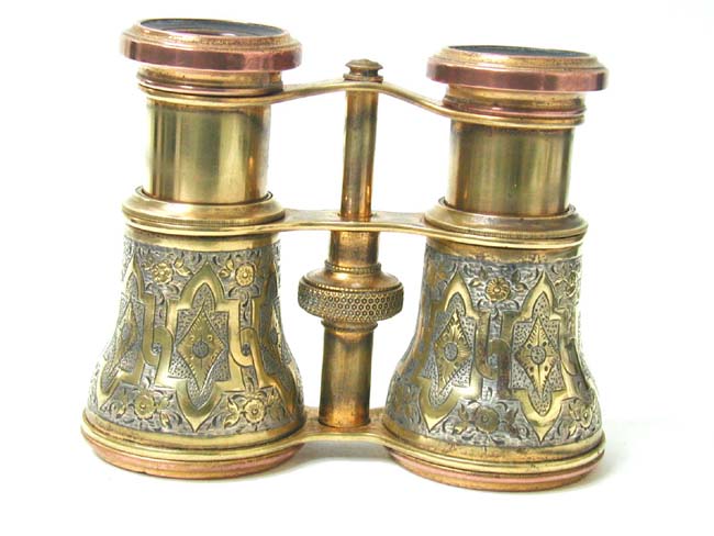 A Fine Pair of English Brass and Silver Inlaid Binoculars circa 1875