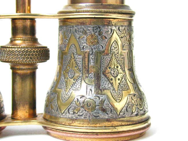 A Fine Pair of English Brass and Silver Inlaid Binoculars circa 1875 — image 2