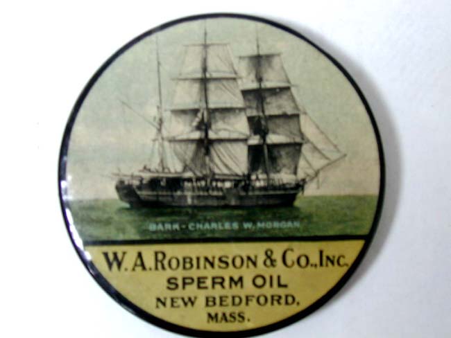 An Whale Oil Advertising Hand Mirror With Photo of the Charles W. Morgan circa 1890