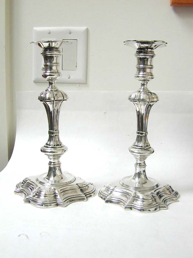 Two Nearly Identical Georgian Silver Candlesticks With Royal Badge and Monogram of King George II