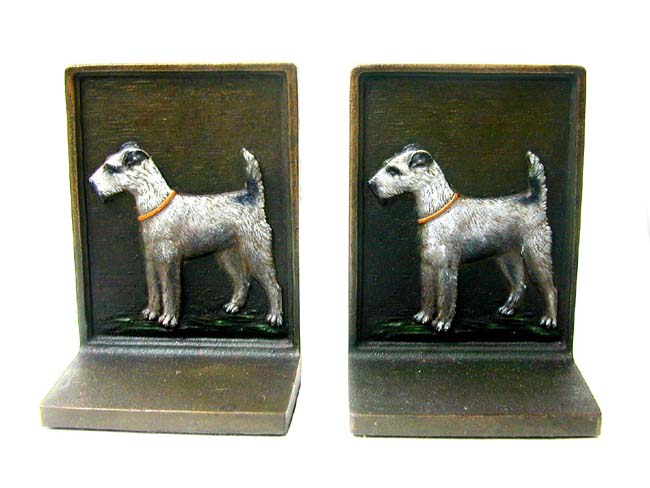 A Pair of Bradley & Hubbard Antique Bookends Depicting an Airdale circa 1920