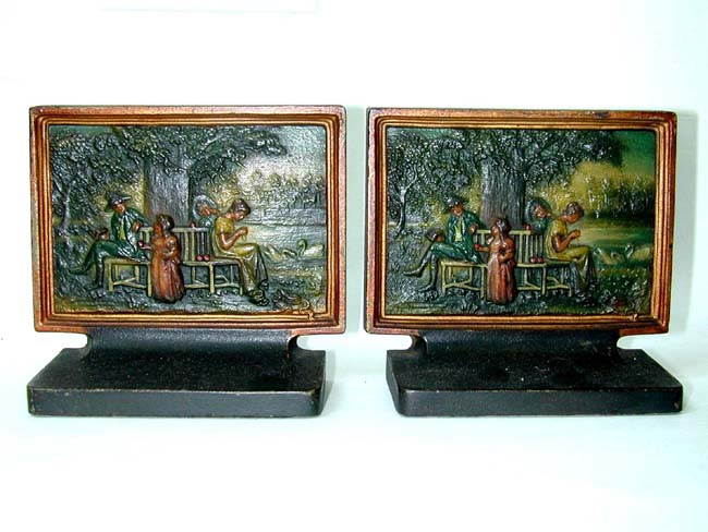 A Charming pair of Bradley & Hubbard Antique Bookends Depicting a Family Sitting Under a Tree — image 2