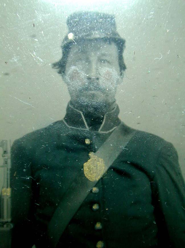 A Civil War Tinted Ambrotype Image of a full standing Union Private with musket, bayonet — image 2