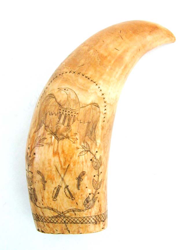 A Fine 19th Century American Scrimshawed Whale's Tooth With Wonderful Eagle and Shield circa 1850