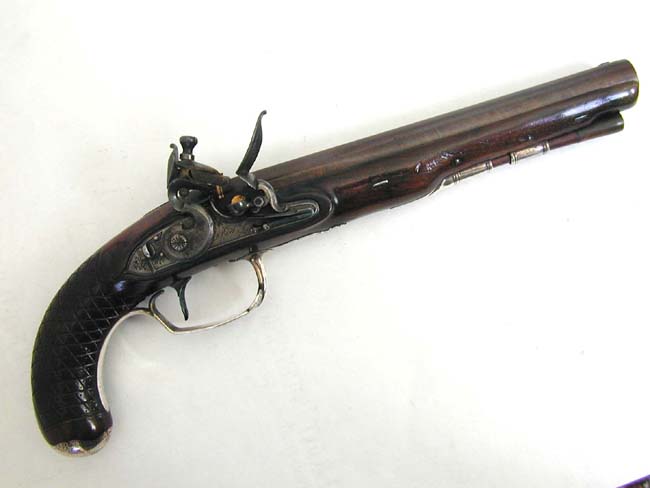 A Fine Late 18th century Silver Mounted Flintlock Officers Pistol By Durs Egg
