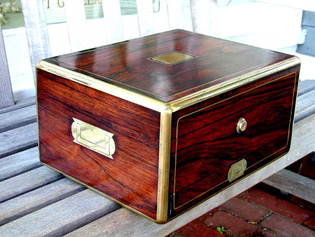 A Fine Regency Period English Brass Bound Rosewood Gentlemen's Dressing Case circa 1815