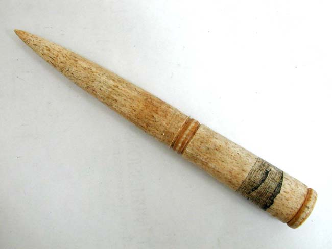 A Fine 19th century Whalebone Fid with Scrimshawed Whaling Scene