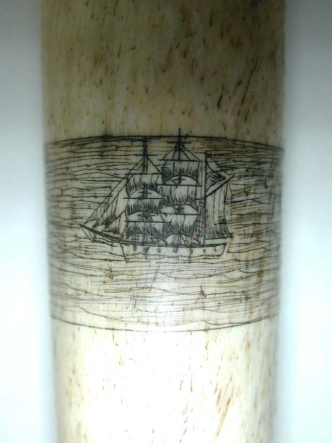 A Fine 19th century Whalebone Fid with Scrimshawed Whaling Scene — image 2