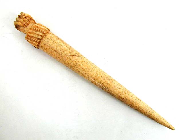 A Fine 19th century Sailor-Made Whalebone Fid with Clenched Fist Carved Knob