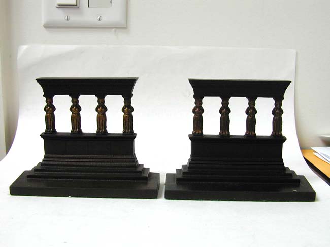 A Pair of Bradley & Hubbard Antique bookends Depicting a Greek or Roman Temple circa 1910