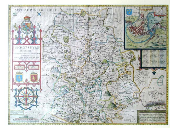 John Speed's County Map of Shropshyre, England circa 1612