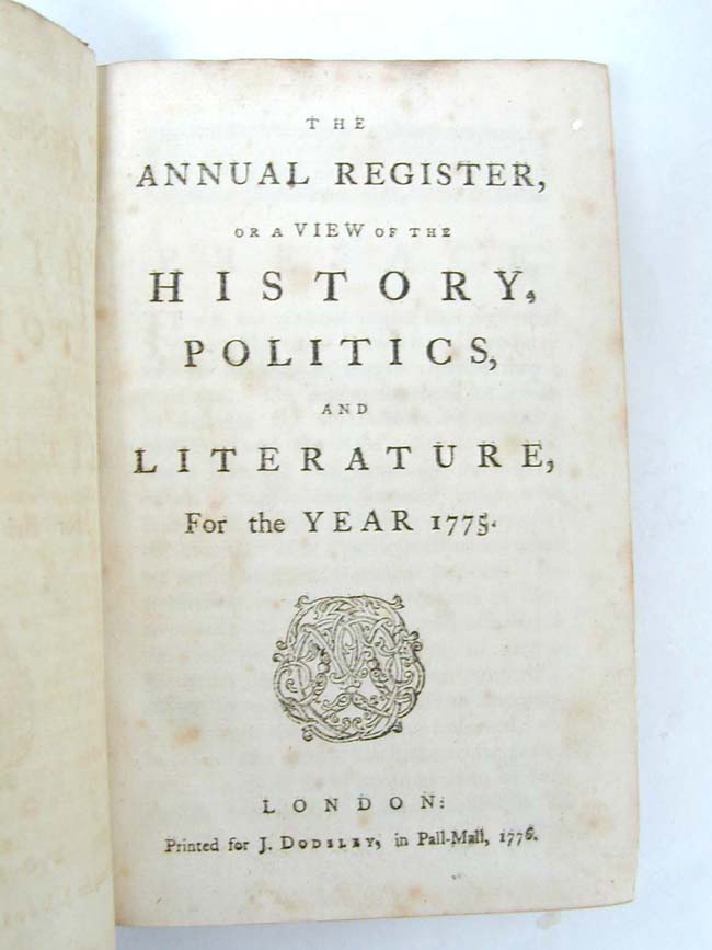 A RARE Copy of The Annual Register of the History, Politics and Literature for the year 1775. — image 2