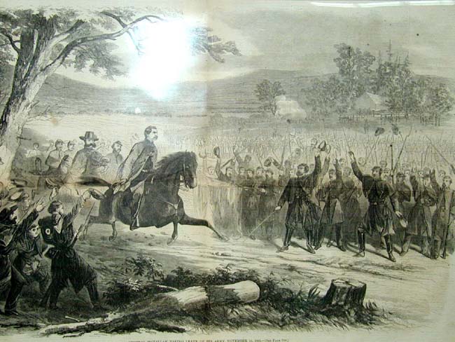A Civil War Engraving from HARPER'S WEEKLY Nov. 29, 1862 of Gen. McClellan Taking Leave of His Army