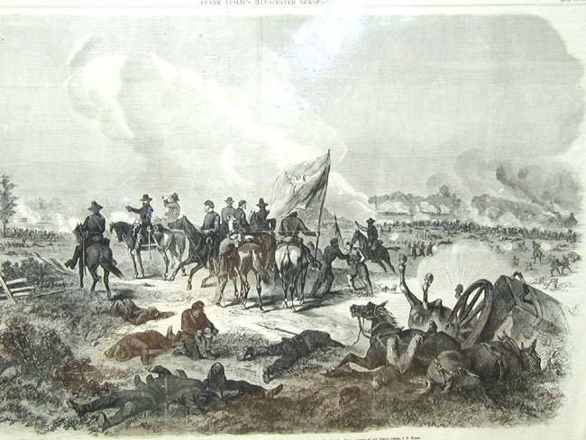 A Civil War Engraving from Frank Leslie's Illustrated Newspaper dated Oct.17,1863 of the Battle of Chicamauga