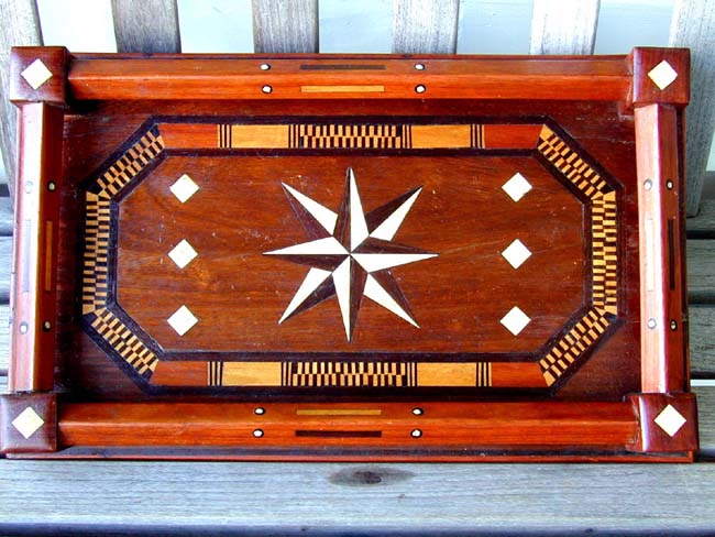 An Absolutely Stunning 19th century Sailor-Made Galleried Tray With Whalebone, Ebony and Exotic hardwood inlays.