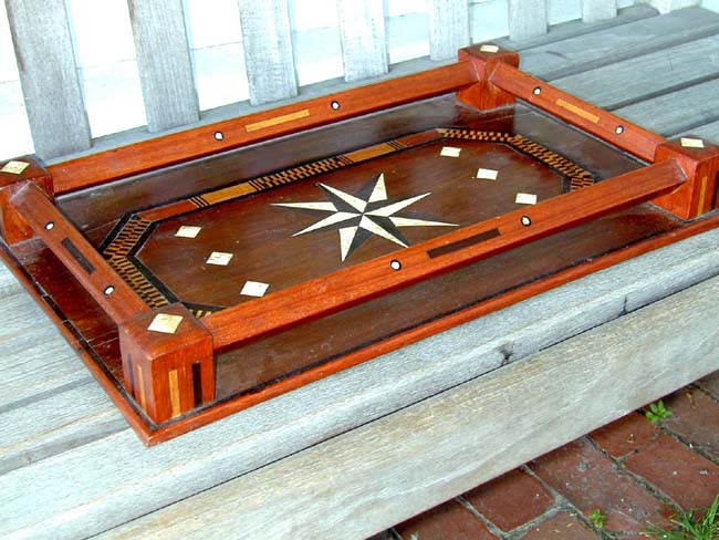 An Absolutely Stunning 19th century Sailor-Made Galleried Tray With Whalebone, Ebony and Exotic hardwood inlays. — image 2