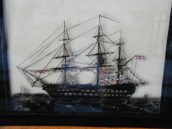 A Fine 19th century Reverse Painting on Glass of the Famous British Navy Hospital ship BELLEISLE circa 1860 — image 3
