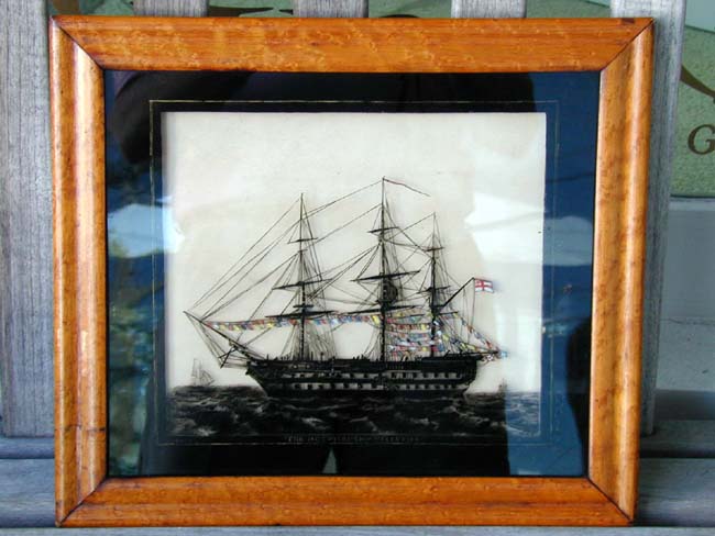 A Fine 19th century Reverse Painting on Glass of the Famous British Navy Hospital ship BELLEISLE circa 1860