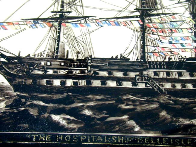 A Fine 19th century Reverse Painting on Glass of the Famous British Navy Hospital ship BELLEISLE circa 1860 — image 2