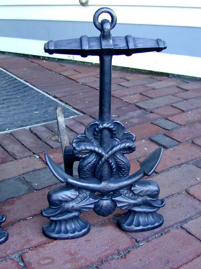 A Pair of 19th Century Dolphin and Anchor Cast-Iron Andirons — image 2