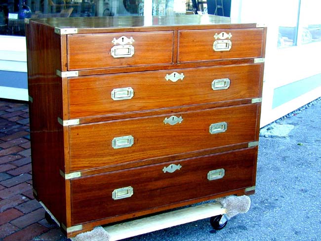 A Fine Small 19th century Teakwood Campaign Style Chest of Drawers