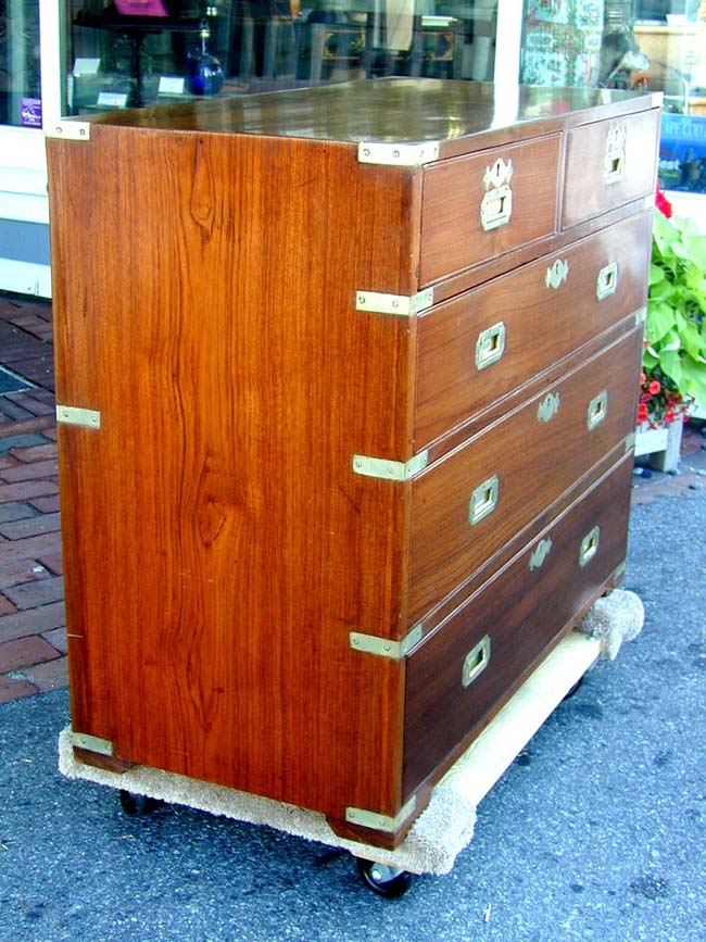 A Fine Small 19th century Teakwood Campaign Style Chest of Drawers — image 2