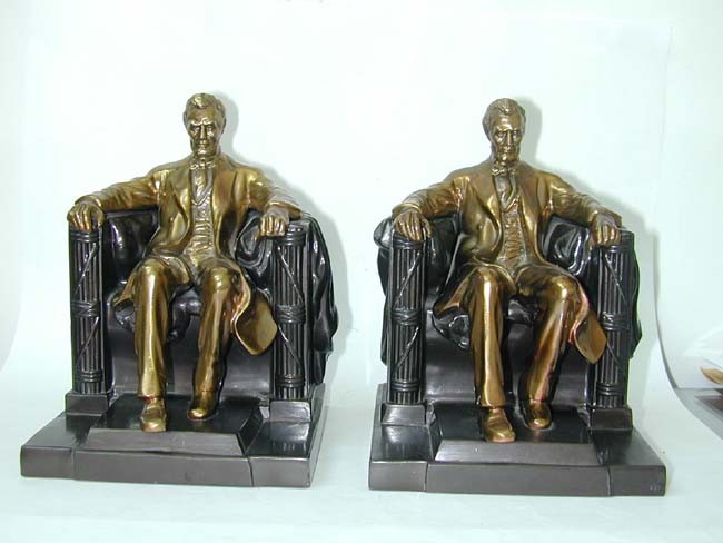 A Good Pair of Abraham Lincoln "in the chair" Bookends by Jennings Brothers circa 1930