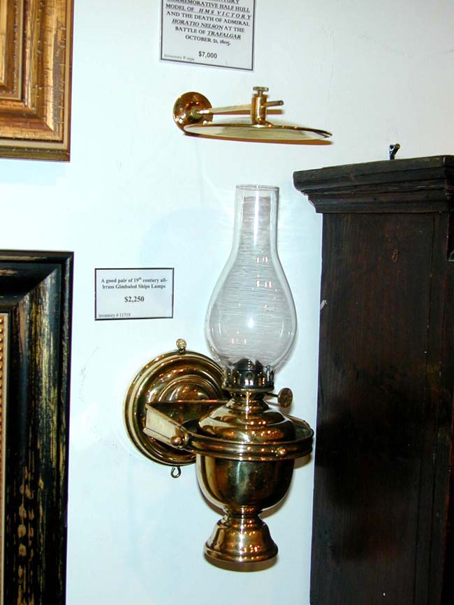 A Good Pair of 19th century Gimbaled Ships Lamps with Separate Smoke Shades