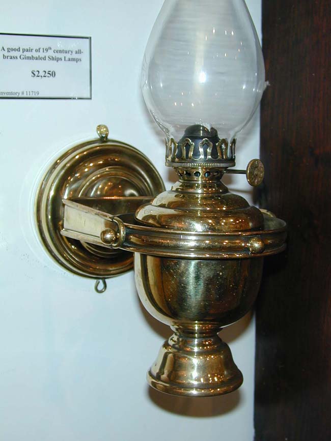 A Good Pair of 19th century Gimbaled Ships Lamps with Separate Smoke Shades — image 2