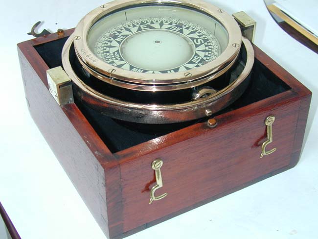 A Fine Early 20th Century 'Rose' Bronze Ships Compass in a Dovetailed Mahogany Box