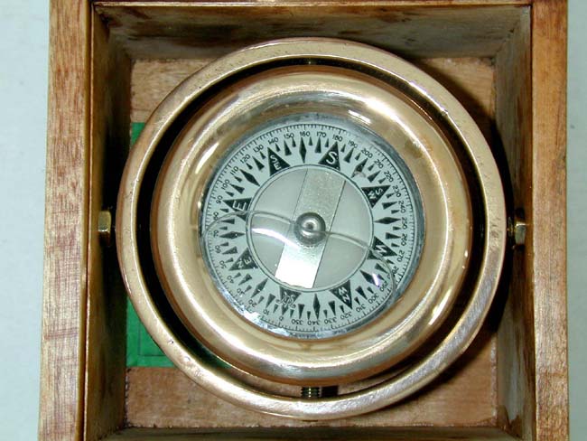 A Small Early 20th Century 'Rose' Bronze Lifeboat Compass in a Dovetailed Birchwood Box