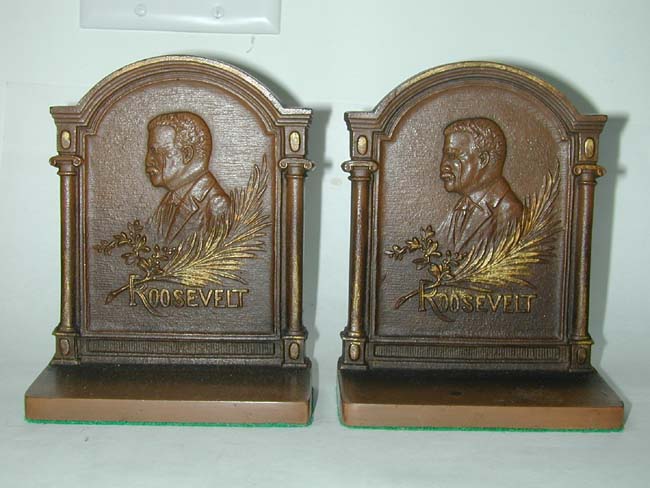 A Pair of Theodore Roosevelt Antique Bookends by Bradley & Hubbard circa 1905