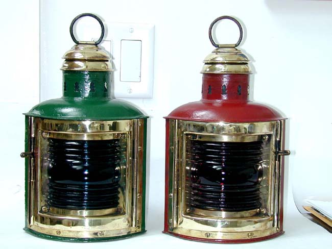 A Pair of Late 19th/ Early 20th Century Port and Starboard Lamps By Perkins Marine Co., Brooklyn, N. Y.