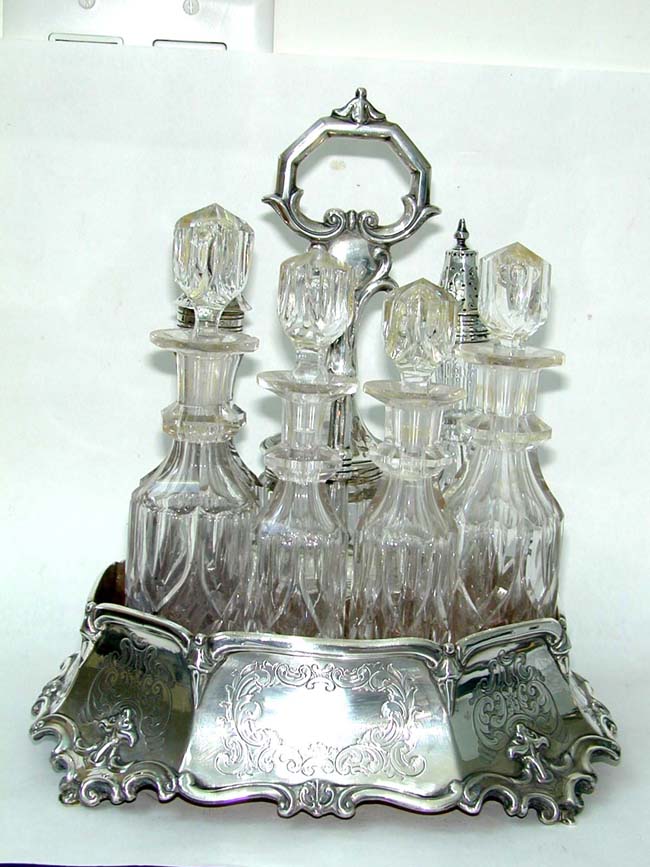An Attractive English Engraved Silver 7 Bottle Cruet Set by George Angell, London, 1855 — image 2