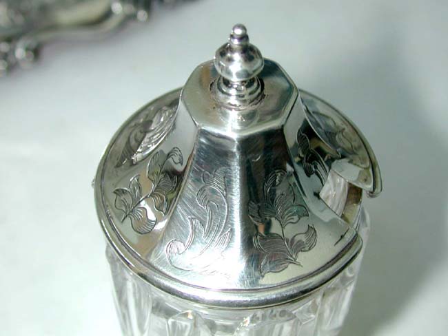 An Attractive English Engraved Silver 7 Bottle Cruet Set by George Angell, London, 1855 — image 4