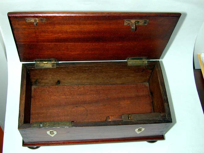 A Small 19th Century Dovetailed Mahogany Box on Bun Feet with Ivory Key Escutcheons — image 2