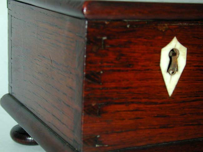 A Small 19th Century Dovetailed Mahogany Box on Bun Feet with Ivory Key Escutcheons — image 3