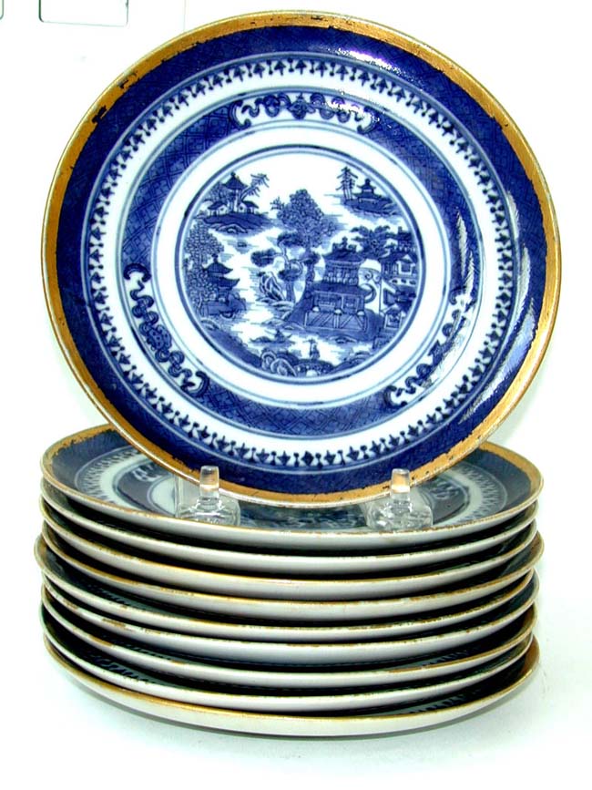 A Set of 10 Early 19th Century Chinese Export Porcelain Imperial Nanking 6 1/4" Saucers with gilt highlights.