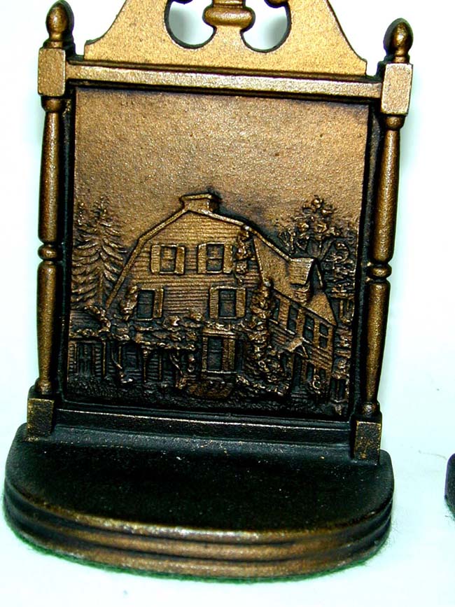 A Pair of Bradley & Hubbard Antique Bookends circa 1920 Depicting a Dutch Colonial Home — image 2