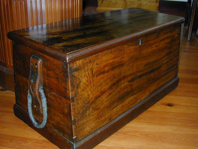 A Rare Early 19th century Camphorwood Seaman's chest With Canted Sides and Dovetail Construction — image 7
