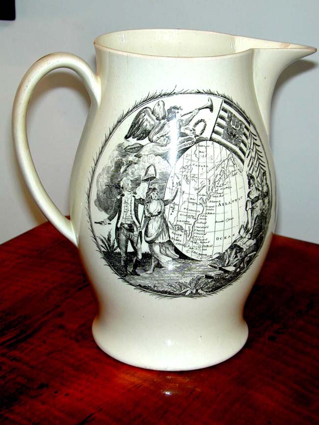 An English Liverpool Black Transfer Pitcher of American Historical Importance circa 1800