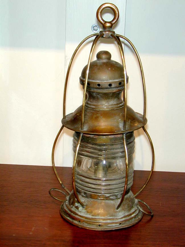 A Small Ships Anchor Lamp with Two-Tiered Protective Brass Basket Surround circa 1910