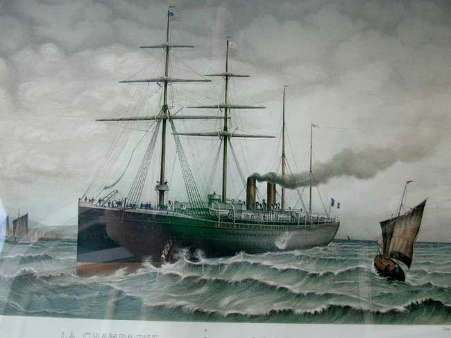 A Hand colored Lithograph of the French Liner "La Champagne" in a beautiful "Eastlake" style frame — image 2