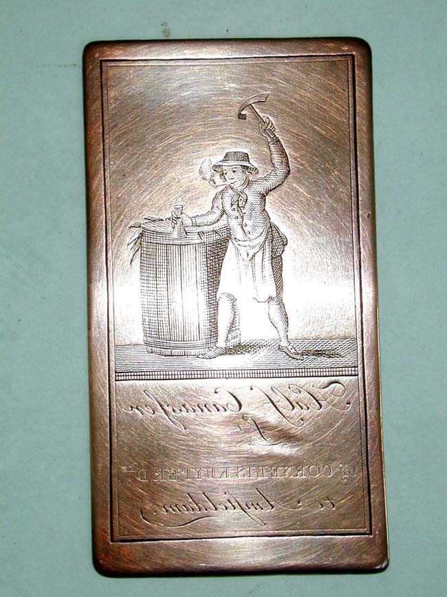 A late 18th or early 19th century Dutch Engraved Copper Advertising Plate